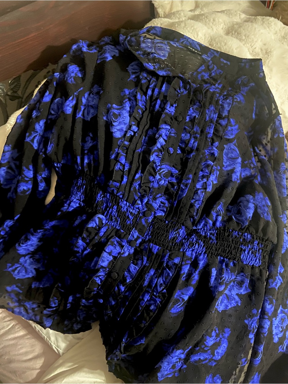 Torrid 1 Black Blue Floral Button Blouse Top